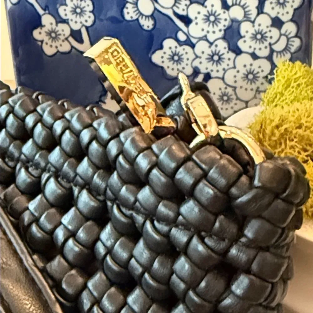 Anthropologie The Kalani Woven Knot Clutch: Faux Leather Edition Black